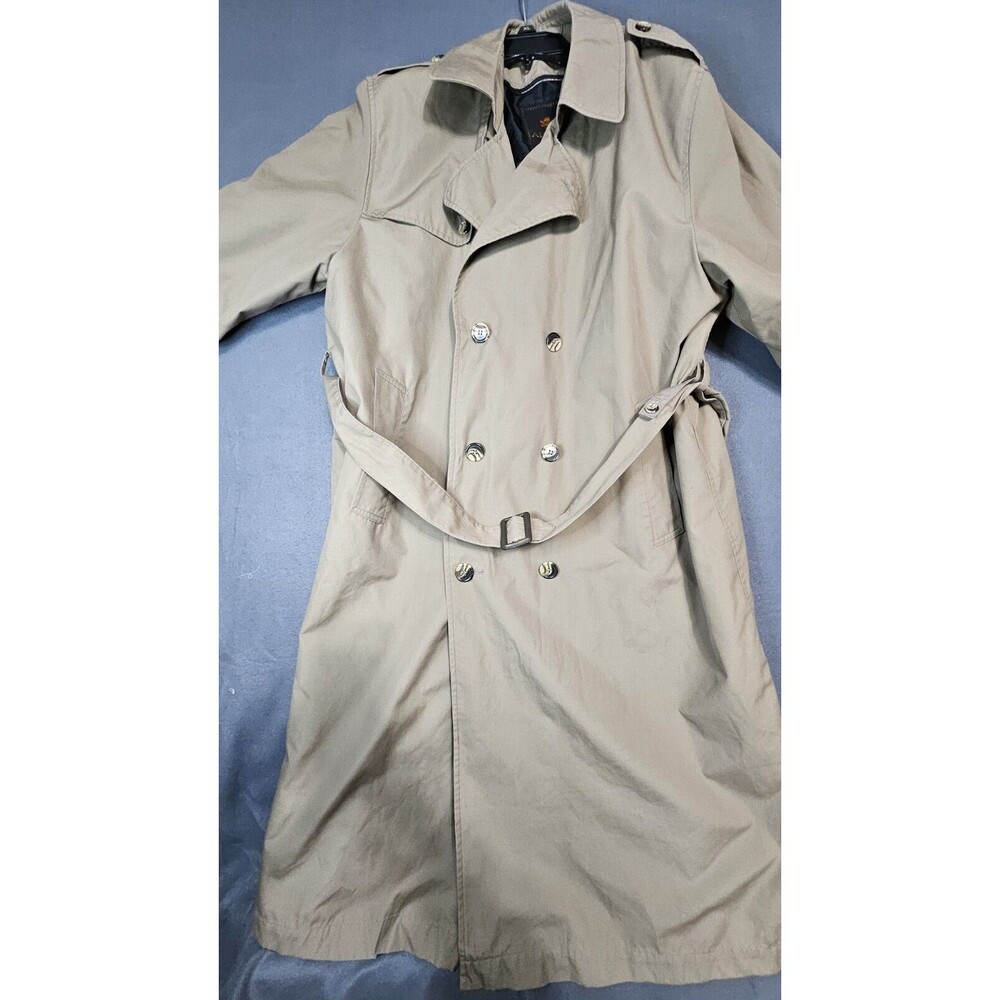 Vintage Adolpho Trench Coat Mens 42L Tan Double Breasted Zipped Lining Missing